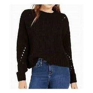 WYNTER Women's Pointelle Soft Chenille Boxy Short Sweater Black‎ Size Large